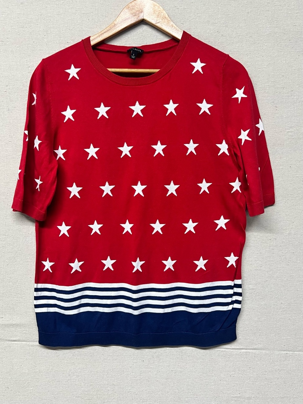 Talbots red top with star print knit top